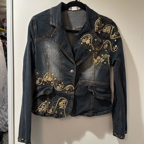 Dark Denim Embellished Jean Jacket - Picture 1 of 5